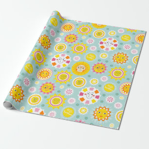 Schattige blauw geel zonneschijn inpakpapier