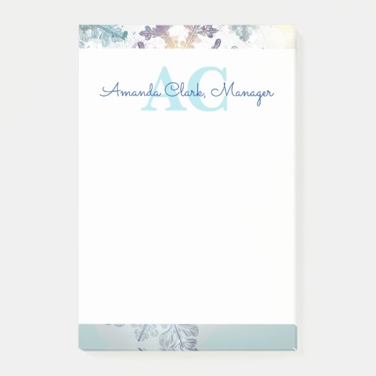 Schattige blauw gepersonaliseerd monogram naam post-it® notes (Voorkant)