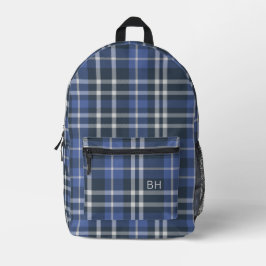 Schattige blauw geruite tartan check monogram Init Bedrukte Rugzak