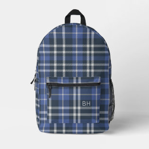 Schattige blauw geruite tartan check monogram Init Bedrukte Rugzak