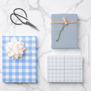 Schattige blauw gingham en stippen eenvoudige klas inpakpapier vel