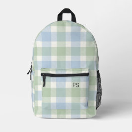 Schattige Blauw Groen Check Plaid Monogram Initial Bedrukte Rugzak