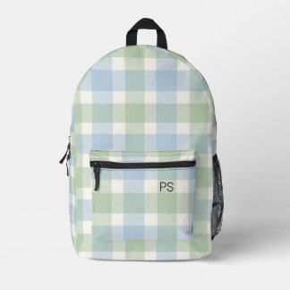Schattige Blauw Groen Check Plaid Monogram Initial Bedrukte Rugzak