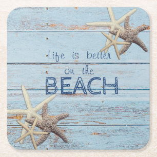 Schattige blauw hout, Starfish Vierkante Kartonnen Onderzetter