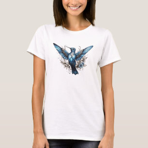 Schattige blauw Hummingbird zwart T-shirt