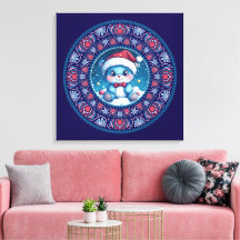 Schattige Blauw Kerst Kawaii Beer Dot Mandala Canv