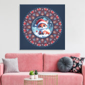 Schattige Blauw Kerst Kawaii Fox Dot Mandala Canva Canvas Afdruk (Insitu (Woonkamer))