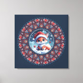 Schattige Blauw Kerst Kawaii Fox Dot Mandala Canva Canvas Afdruk (Voorkant)