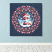Schattige Blauw Kerst Kawaii Fox Dot Mandala Canva Canvas Afdruk (Insitu (Houten vloer))