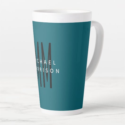 Schattige Blauw Kleur Monogram Initiaal Letters Na Latte Mok (Rechterhoek)