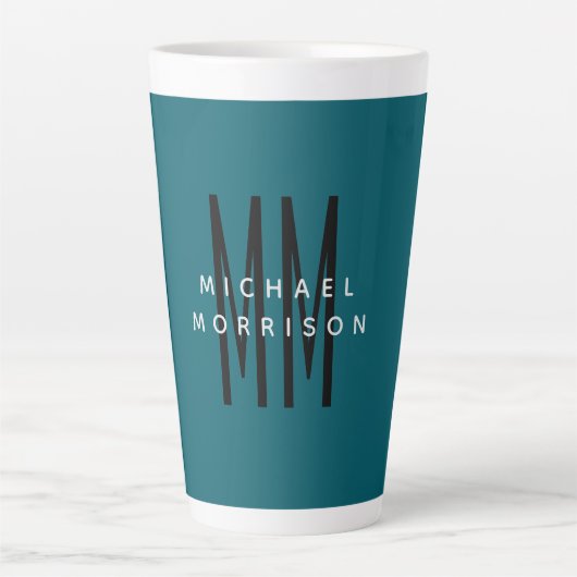 Schattige Blauw Kleur Monogram Initiaal Letters Na Latte Mok (Voorkant)