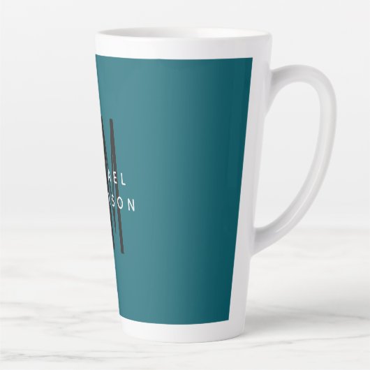 Schattige Blauw Kleur Monogram Initiaal Letters Na Latte Mok (Rechts)