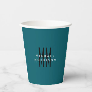 Schattige Blauw Kleur Monogram Initiaal Letters Na Papieren Bekers
