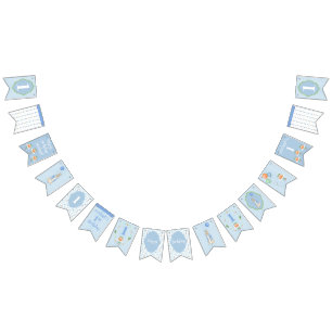 Schattige blauw konijn 1e 1 eerste verjaardag vlaggetjes