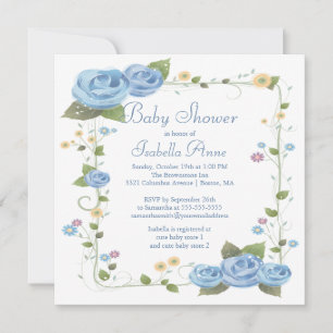 Schattige blauw lint Rozen Baby Boy Baby shower Kaart
