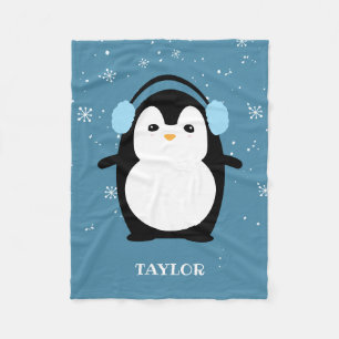 Schattige Blauw modern baby penguin kawaii geperso Fleece Deken