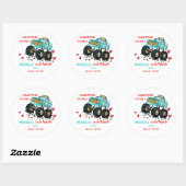 Schattige Blauw Monster Vrachtwagen School Valenti Ronde Sticker (Vel)