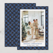 Schattige Blauw Plaid Sneeuw Foto Merry Christmas  Feestdagenkaart (Voorkant / Achterkant)