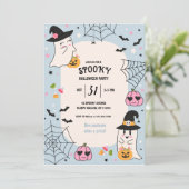 Schattige Blauw RetroHalloween Feest Kaart (Staand voorkant)