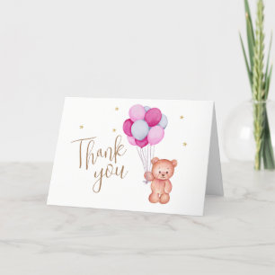 Schattige Blauw Roze Balloon Teddy Bear Baby showe Bedankkaart