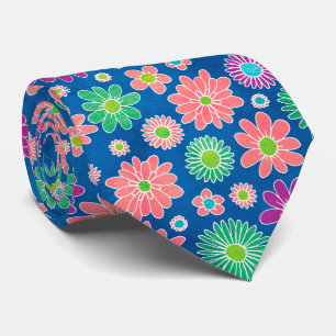 Schattige Blauw Roze Daisies Bloemenpatroon Stropdas