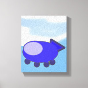Schattige blauw ruimteschip op Franse blauwe wolke Canvas Afdruk