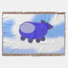 Schattige blauw ruimteschip op Franse blauwe wolke Deken