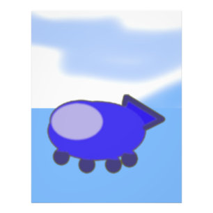 Schattige blauw ruimteschip op Franse blauwe wolke Foto Afdruk