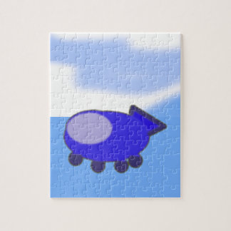 Schattige blauw ruimteschip op Franse blauwe wolke Legpuzzel