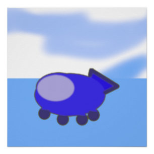 Schattige blauw ruimteschip op Franse blauwe wolke Perfect Poster