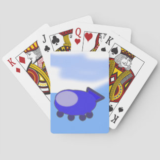 Schattige blauw ruimteschip op Franse blauwe wolke Pokerkaarten