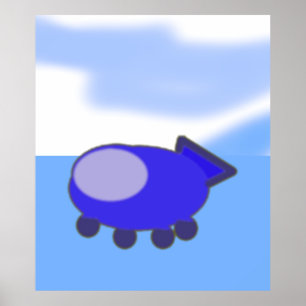 Schattige blauw ruimteschip op het French Blue Clo Poster