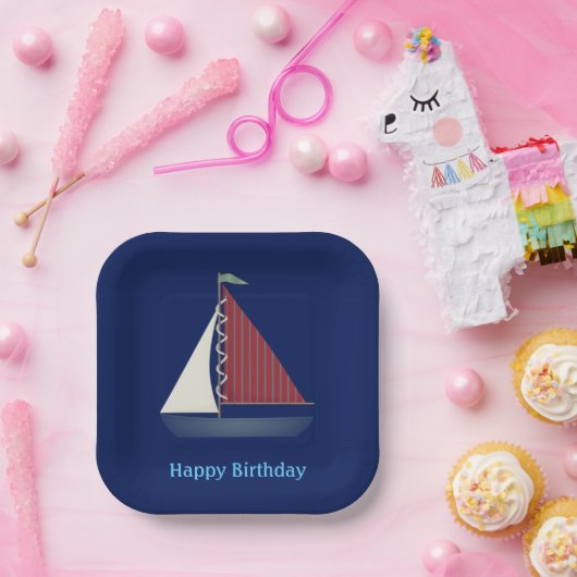 Schattige Blauw Speelgoed Zeilboot Papieren Bordje (Feest)