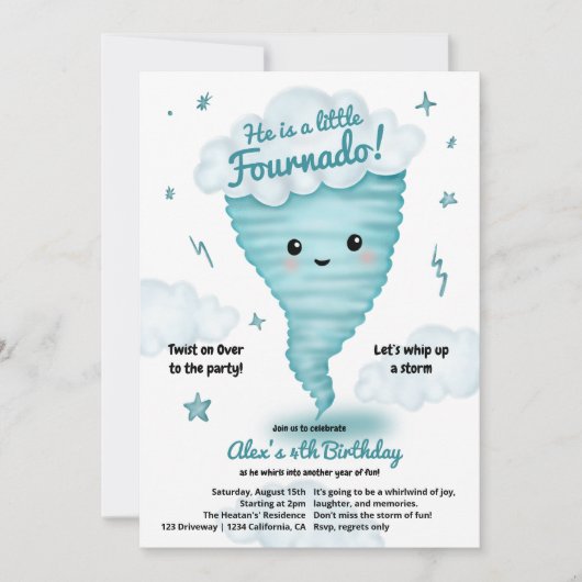 Schattige blauw Tornado Themd 4e Verjaardag Kinder Kaart (Voorkant)