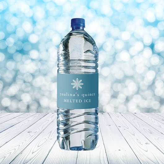 Schattige blauw wit gesmolten ijs sneeuwvlok quinc waterfles etiket