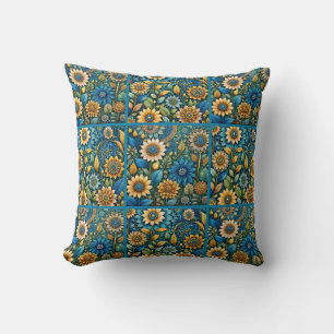 Schattige Blauw Zonnebloem Tuin Quilt Patroon Kussen