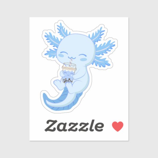 Schattige Blauwe Axolotl Boba Bubble Tea Sticker (Vel)