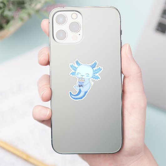 Schattige Blauwe Axolotl Boba Bubble Tea Sticker (Telefoon)