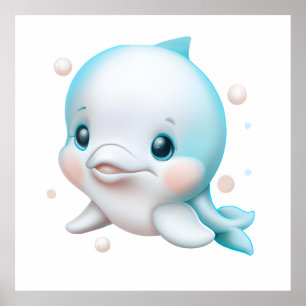Schattige Blauwe Baby Dolfijn Poster