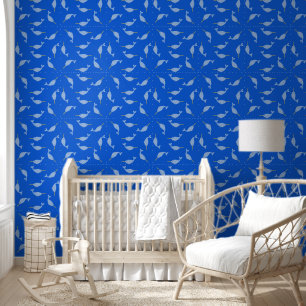 Schattige Blauwe Baby Jongen Narwal Patroon Behang