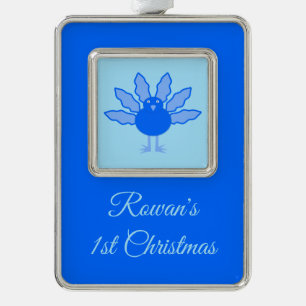 Schattige Blauwe Baby Jongen Thanksgiving Kalkoen Verzilverd Kader Ornament