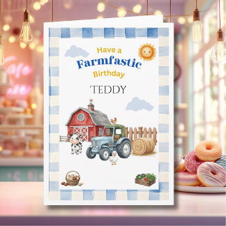 Schattige Blauwe Boerderij Kinderverjaardag Kaart