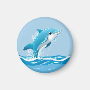 Schattige Blauwe Dolfijn Speelt Gelukkig in Water Magneet