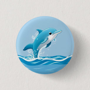Schattige Blauwe Dolfijn Speelt Gelukkig in Water Ronde Button 3,2 Cm