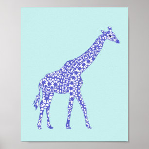 Schattige Blauwe Giraffe Kinderen Poster