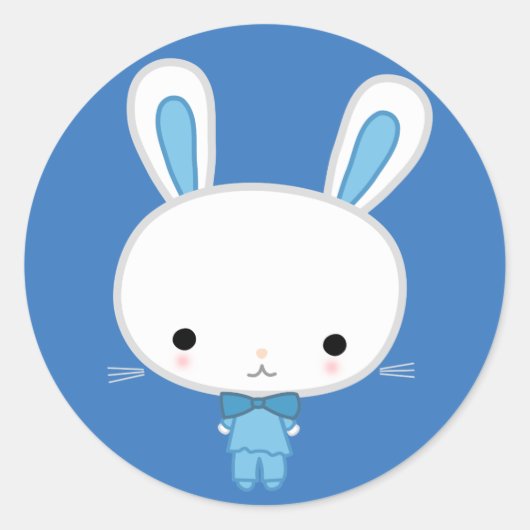 Schattige Blauwe Kawaii Konijn Ronde Sticker (Voorkant)
