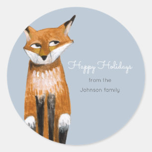 Schattige blauwe Kerst Holiday Dier vos Ronde Sticker
