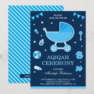 Schattige Blauwe Kinderwagen Baby Jongen Aqiqah Kaart