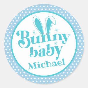 Schattige Blauwe Konijn Baby Jongen " Gepersonalis Ronde Sticker
