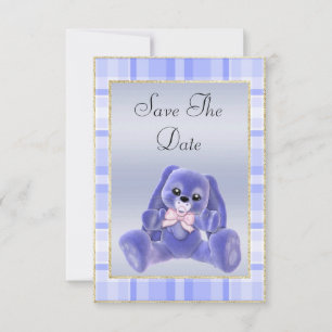 Schattige Blauwe Konijn Save The Date Baby Shower